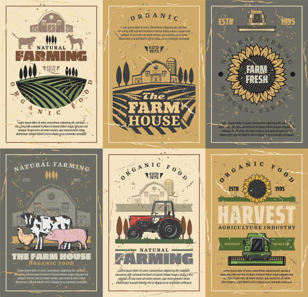 农场动物、拖拉机和谷仓农业图片下载