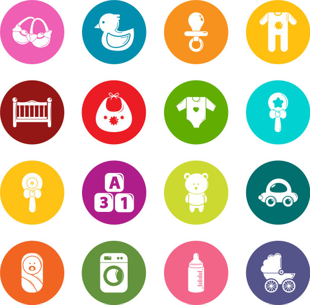 婴儿出生的图标设置彩色的圆圈图片下载
