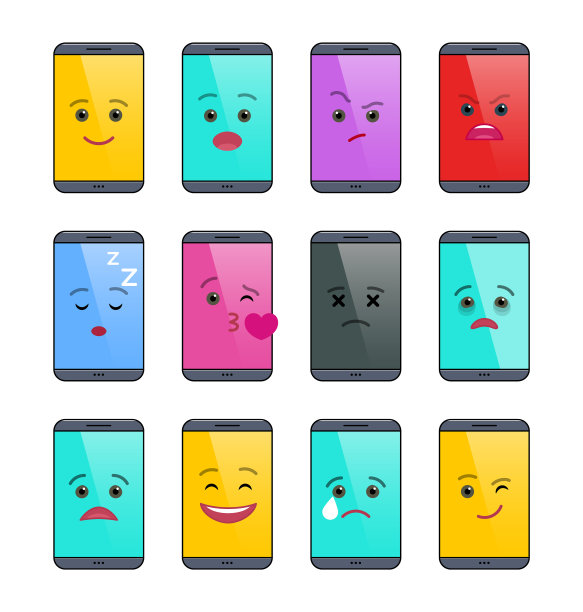 智能手机与有趣的表情隔离集图片下载