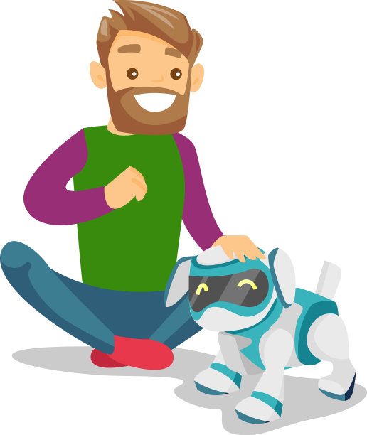 一个白人在玩机器人狗图片下载