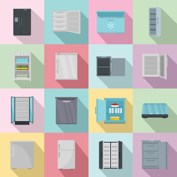 冰柜冰箱冷冻冰图标设置扁平风格图片下载