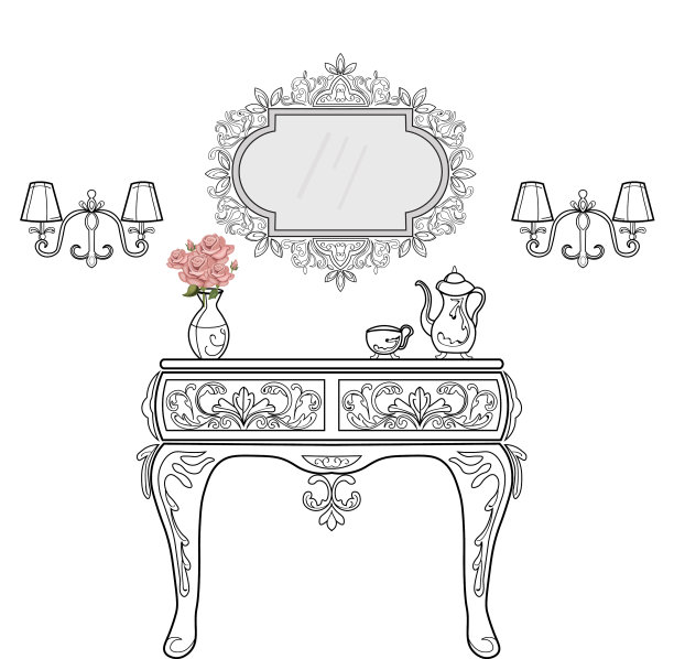 巴洛克式床头柜家具丰富套装图片下载