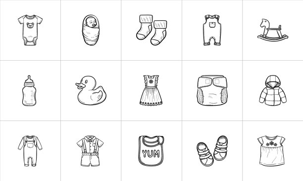 儿童手绘素描图标集图片下载