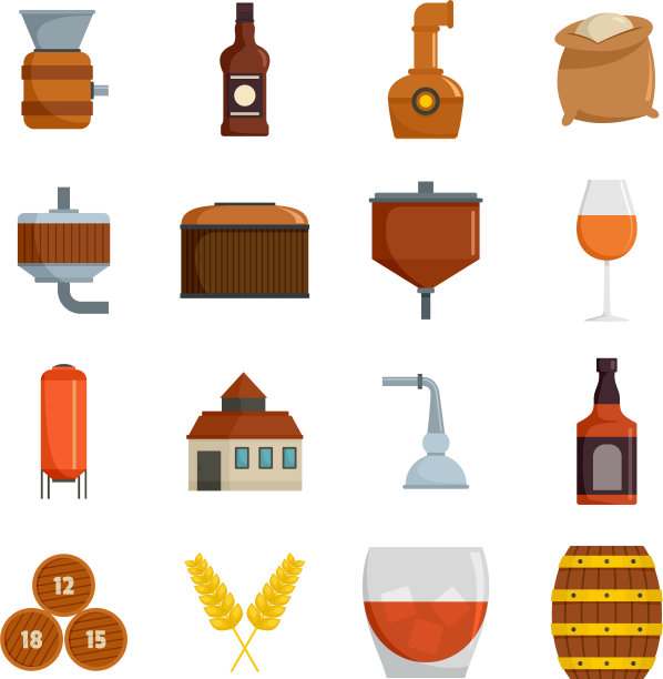 威士忌酒瓶玻璃图标设置孤立图片下载