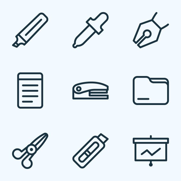 工具图标线条样式设置与文件夹订书机图片下载