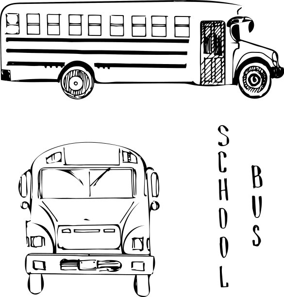 学校黄色巴士素描图片下载