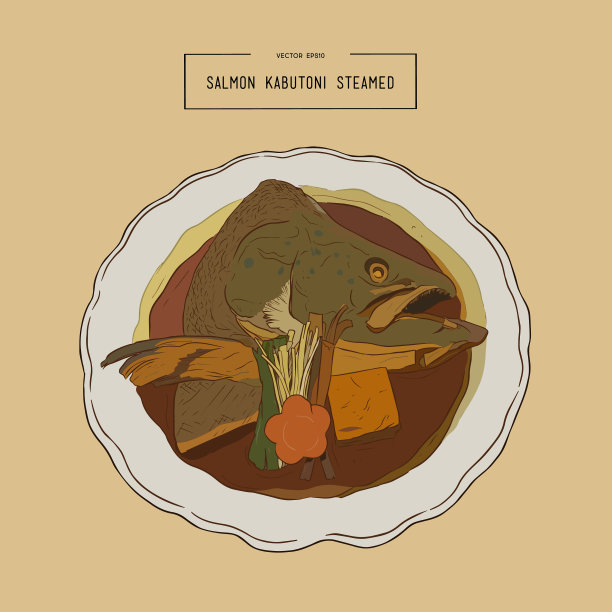 三文鱼烤鱼蒸手画图片下载