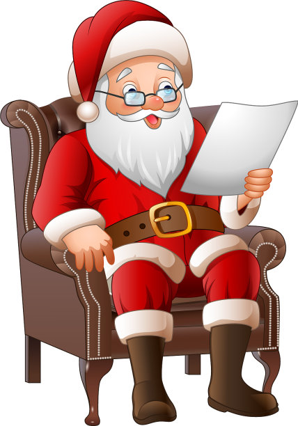 卡通圣诞老人坐在椅子上读一封信图片下载