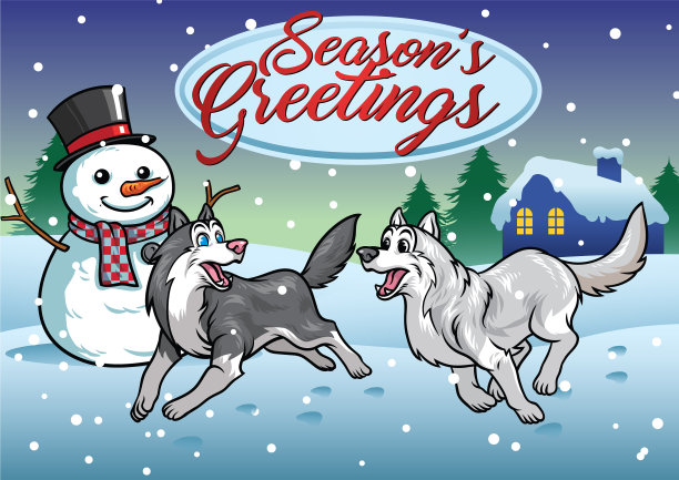 哈士奇狗在雪中玩耍图片下载