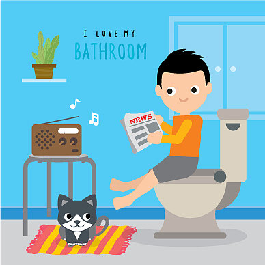 浴室厕所家男孩卡通图片下载
