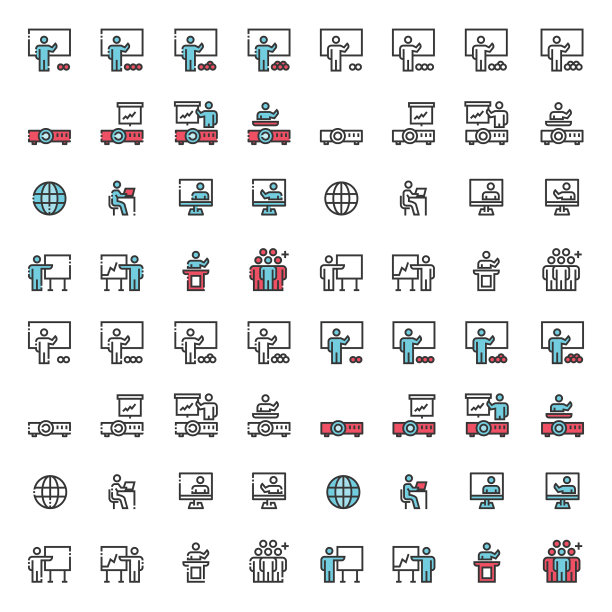 业务人员团队培训线颜色省略图标矢量插图图片下载