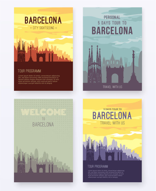 招牌上有著名的巴塞罗那城市景观图片下载