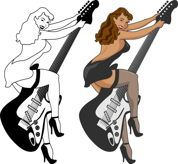 复古风格的海报女郎骑着电吉他图片下载
