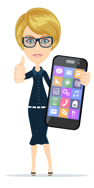 一个女人拿着智能手机站在白色背景上图片下载