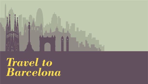 招牌上有著名的巴塞罗那城市景观图片下载