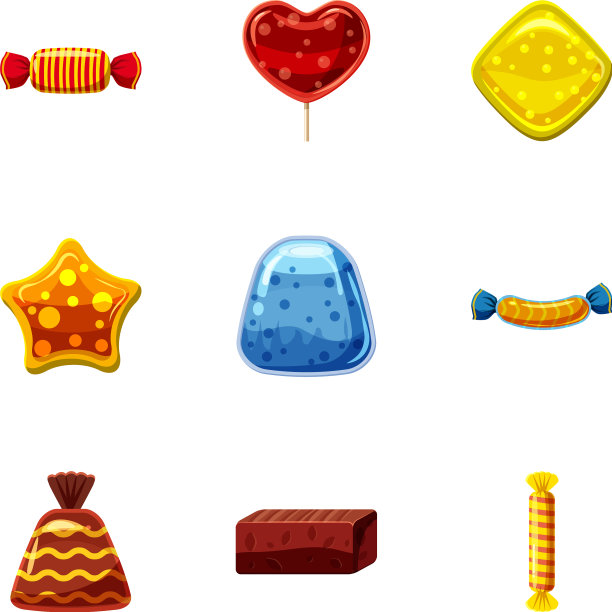 不同的糖果图标设置卡通风格图片下载