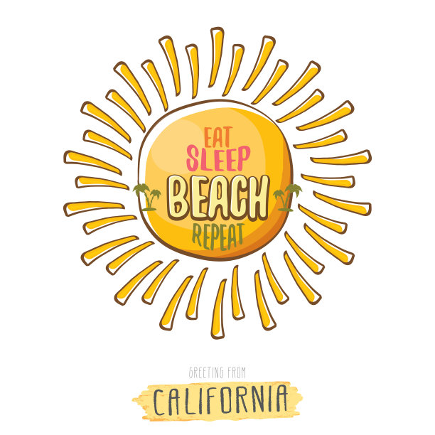 吃，睡，沙滩重复卡通概念图片下载