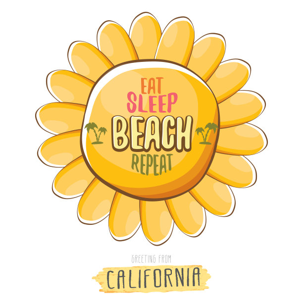 吃，睡，沙滩重复卡通概念图片下载