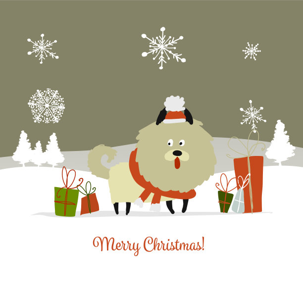 圣诞贺卡圣诞狗与礼物象征图片下载