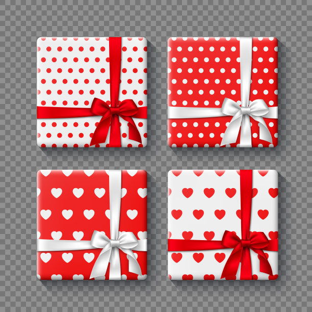 一套3d礼盒与现实的蝴蝶结在白色图片下载