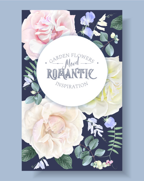 带有花园玫瑰的老式花卉横幅图片下载