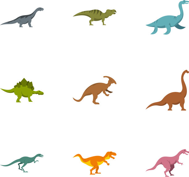 数字恐龙图标设置扁平风格图片下载