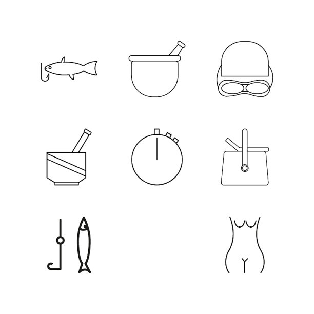 运动和健康线性图标设置简单的轮廓图片下载