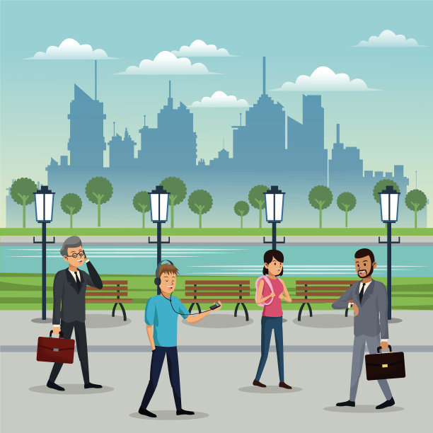 人们步行公园的城市背景图片下载