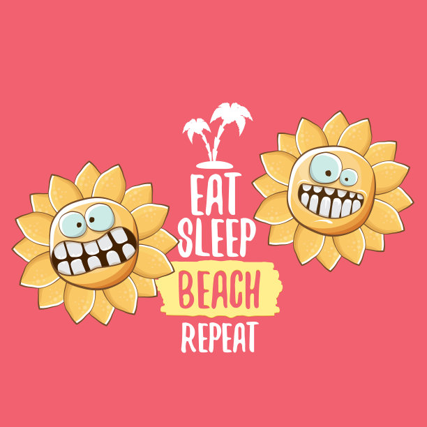 吃，睡，沙滩重复概念卡通图片下载