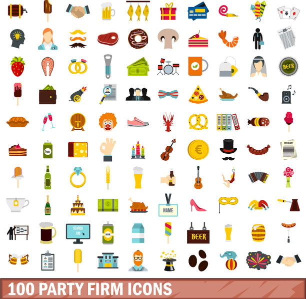 100政党公司图标设置扁平风格图片下载