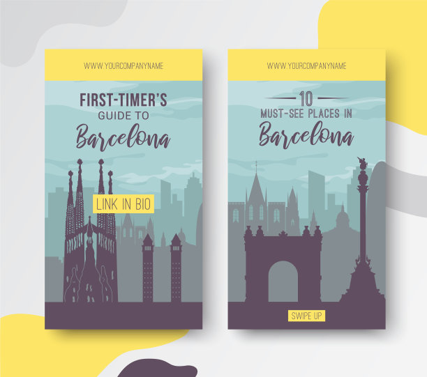 招牌上有著名的巴塞罗那城市景观图片下载