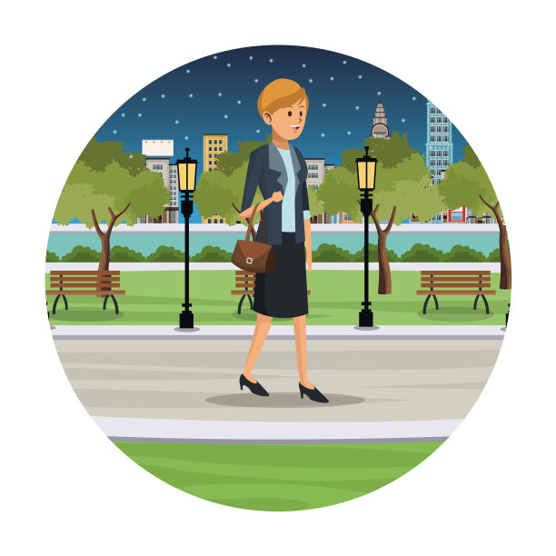 女人商务散步公园观夜图片下载