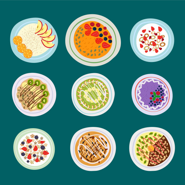 早餐燕麦粥和浆果俯视图图片下载