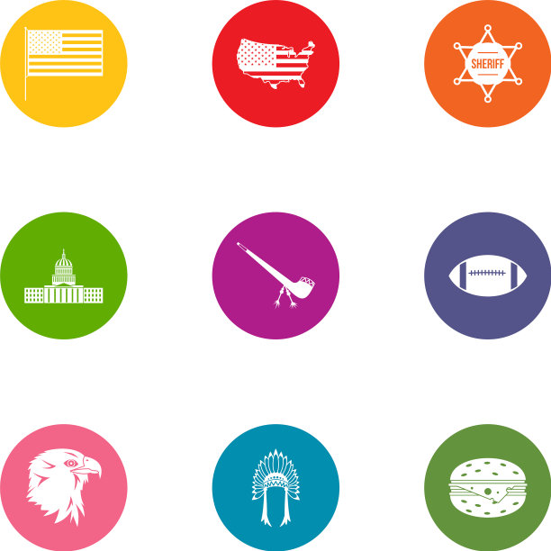 美国的生活方式图标设定了扁平的风格图片下载