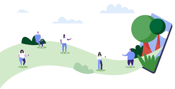 使用电子设备的人会和男男女女一起走路图片下载