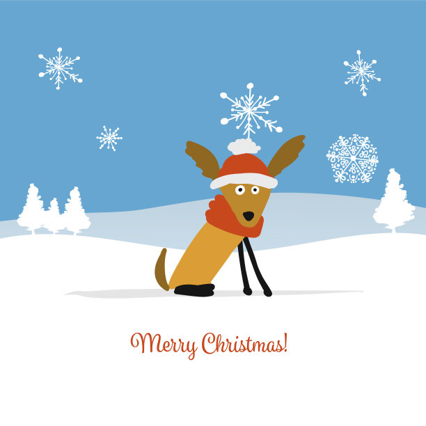 圣诞贺卡中的圣诞狗是森林中的象征图片下载