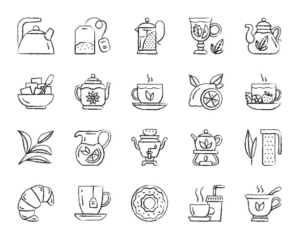 茶木炭画线图标集图片下载