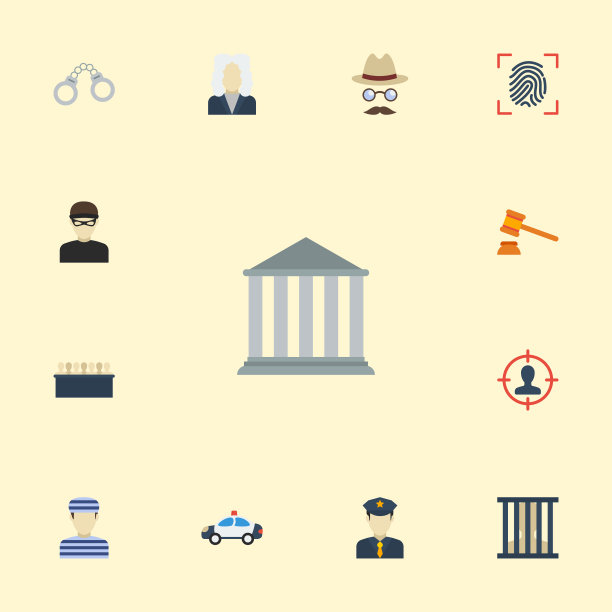 平面图标建筑陪审团法官木槌等图片下载