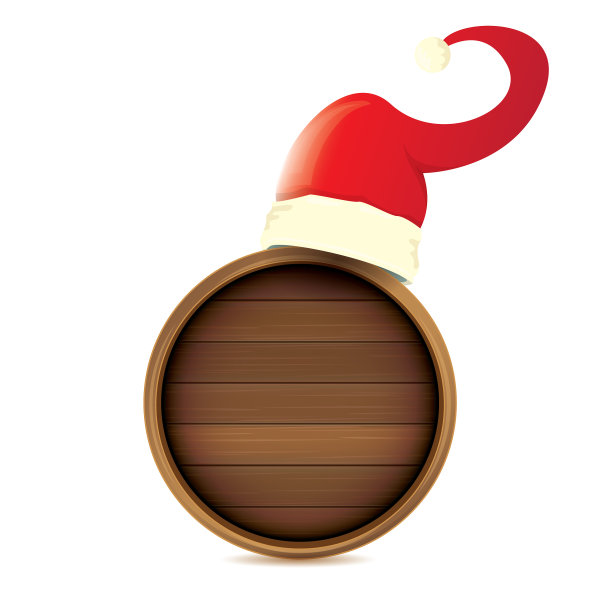 红色的圣诞老人帽与圆圈木板标志图片下载