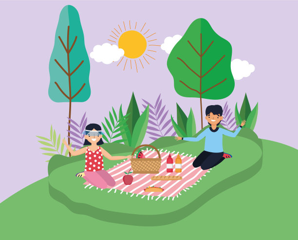 年轻人在公园野餐图片下载