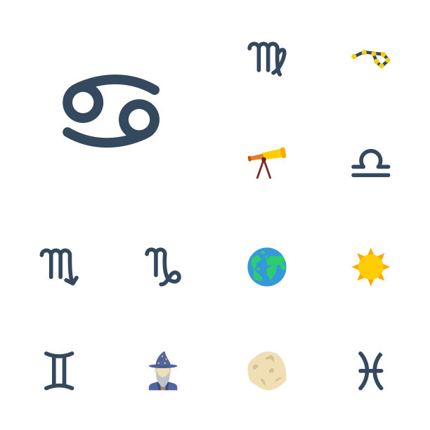 平面图标生肖星座，预示蟹类等图片下载