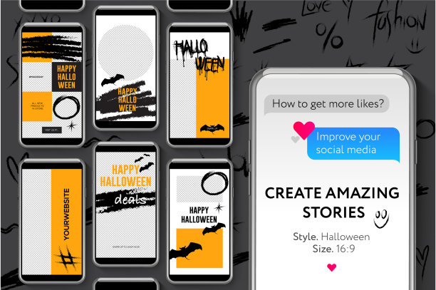 可编辑的故事模板万圣节流媒体图片下载