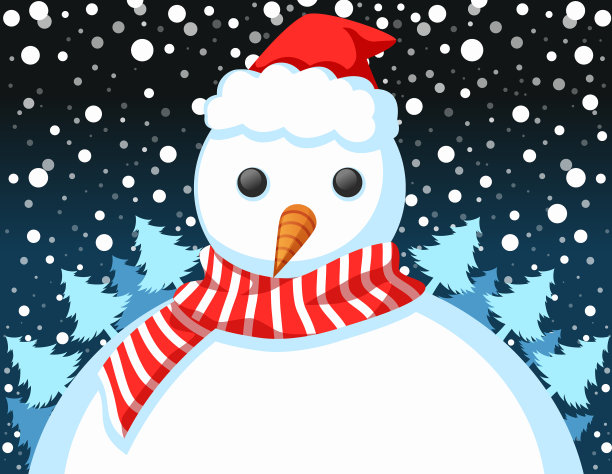 圣诞树上的雪人在晚上的雪地里图片下载