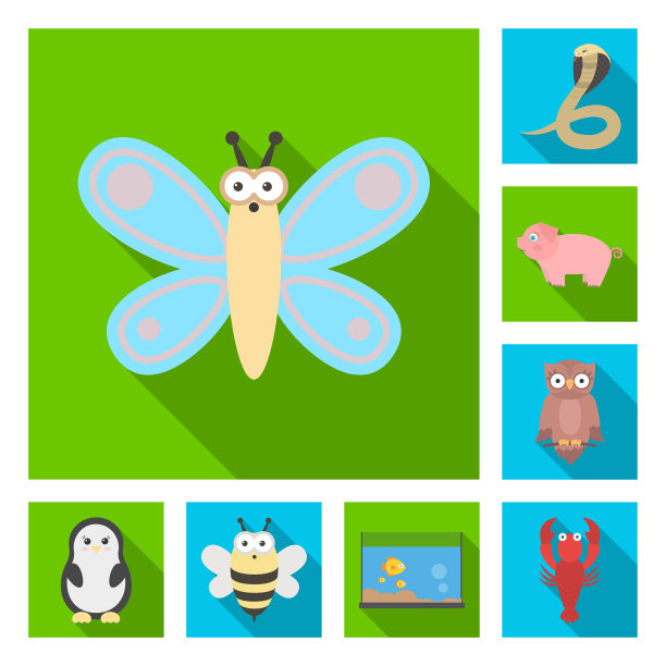 一个不现实的动物平面图标集合图片下载