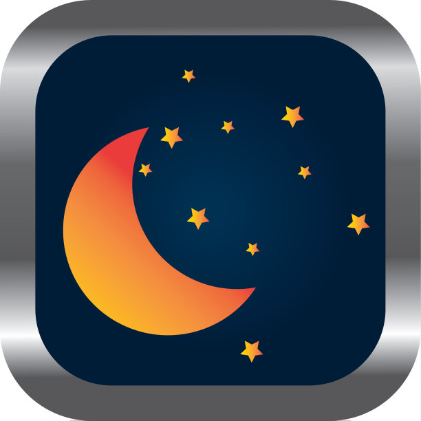 方形按钮与月亮和星星浮雕图片下载