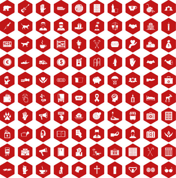 100个捐赠图标六边形红色图片下载