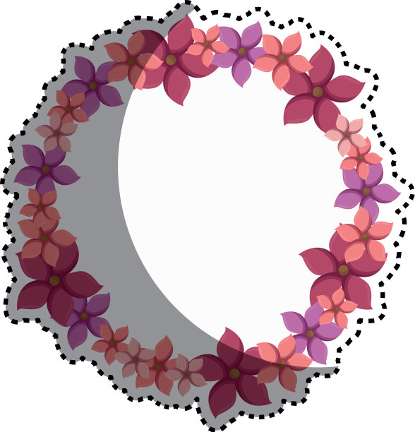 贴纸彩色圆形边框与鲜花图片下载