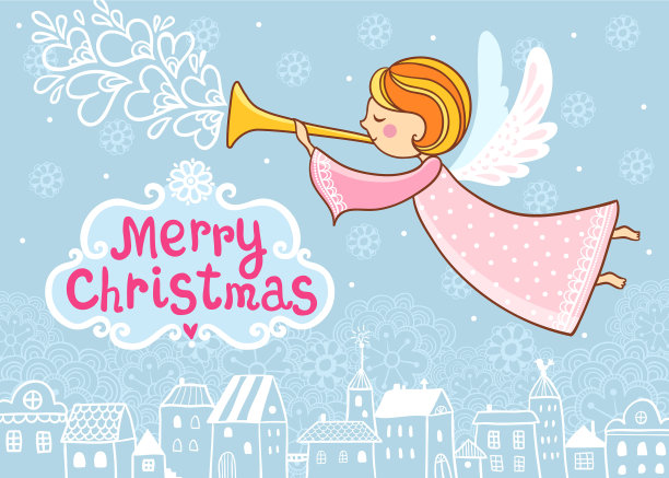 圣诞贺卡与飞行的天使图片下载