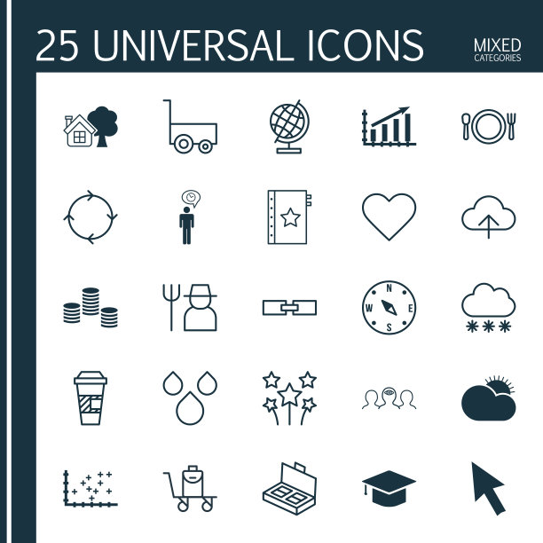 一组25个通用的可编辑图标可以使用图片下载