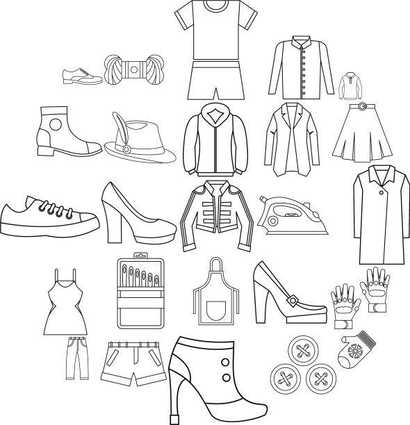 缝制的鞋类图标设置轮廓风格图片下载